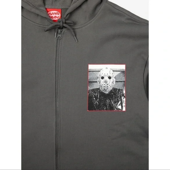 Dumbgood Friday the 13th Graphic Grey Zip Hoodie Jason Horror You’re All Doomed - Picture 8 of 8